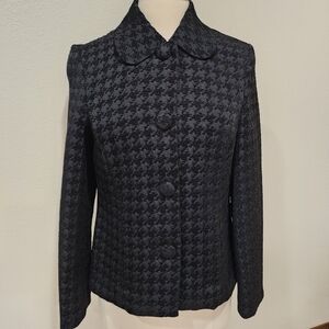 Appleseed's Houndstooth Jacket Blazer Black Classic Peter Pan Collar size 6